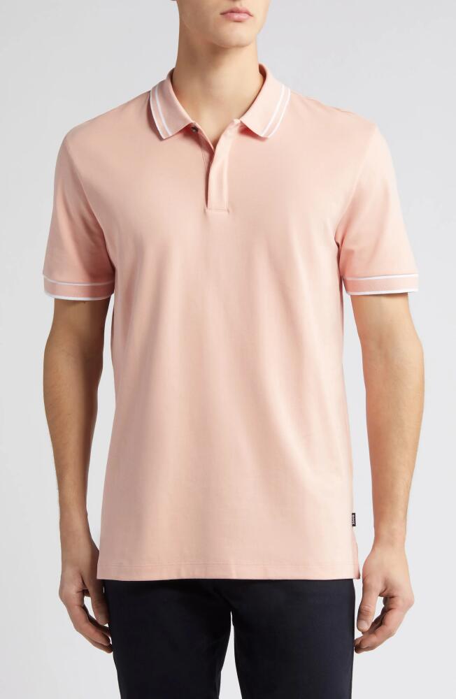 BOSS Parlay Tipped Cotton Polo in Open Pink Cover