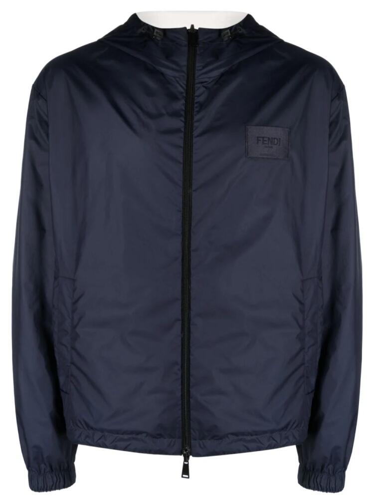 FENDI logo-patch reversible jacket - Blue Cover