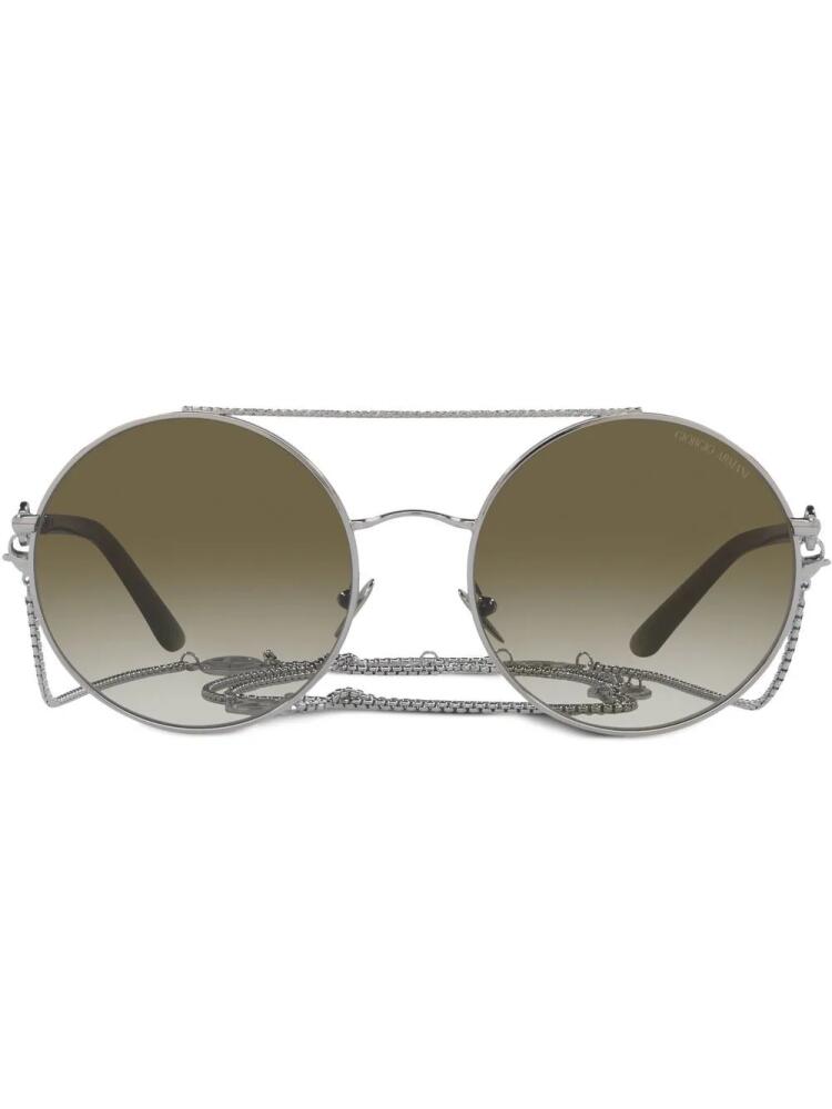 Giorgio Armani chain-detail round-frame sunglasses - Silver Cover