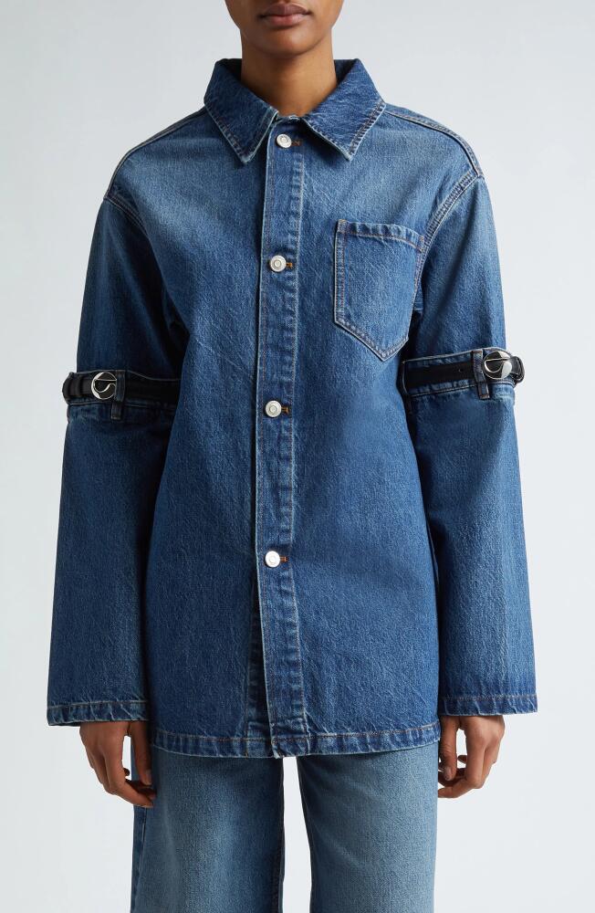 Coperni Hybrid Belted Sleeve Denim Overshirt in Blue Cover