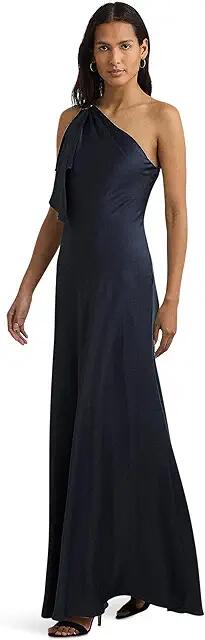 LAUREN Ralph Lauren Satin Charmeuse One-Shoulder Gown (Lighthouse Navy) Women's Dress Cover