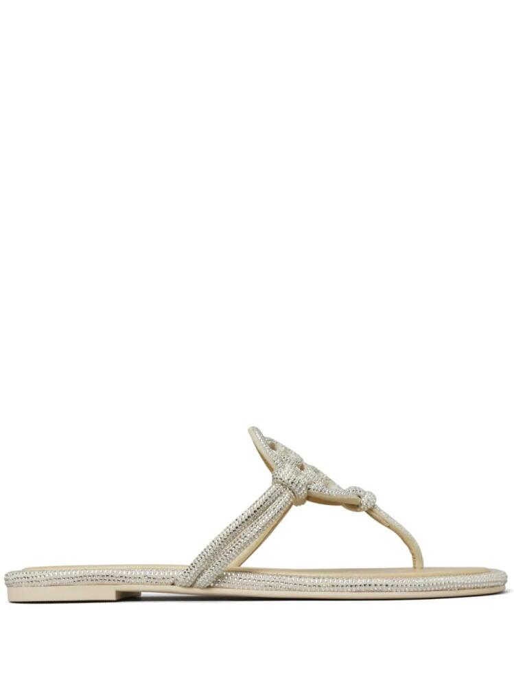 Tory Burch Miller crystal-embellished flip flips - Silver Cover