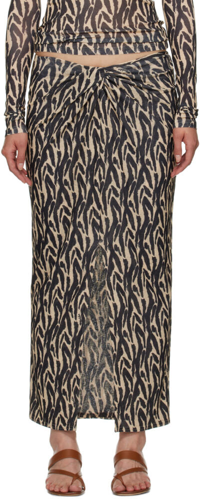 Nanushka Beige & Black Marya Midi Skirt Cover