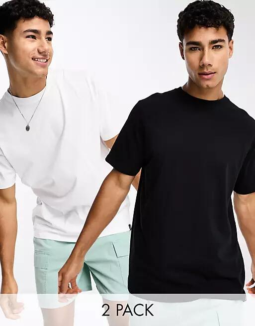 Pull & Bear 2 pack regular fit T-shirt in black & white-Multi Cover