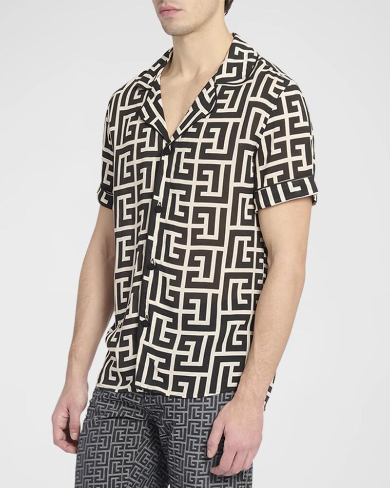 Balmain Men's Macro Monogram Pajama Shirt Cover