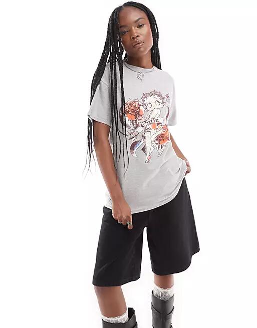 Daisy Street oversized T-shirt with vintage Betty Boop print in gray Cover