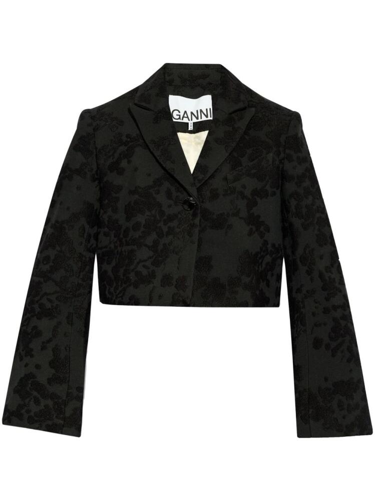 GANNI floral-embroidered cropped blazer - Black Cover