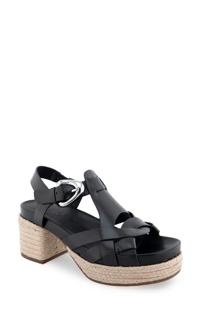 Aerosoles Chatham Ankle Strap Espadrille Platform Sandal in Black Leather Cover