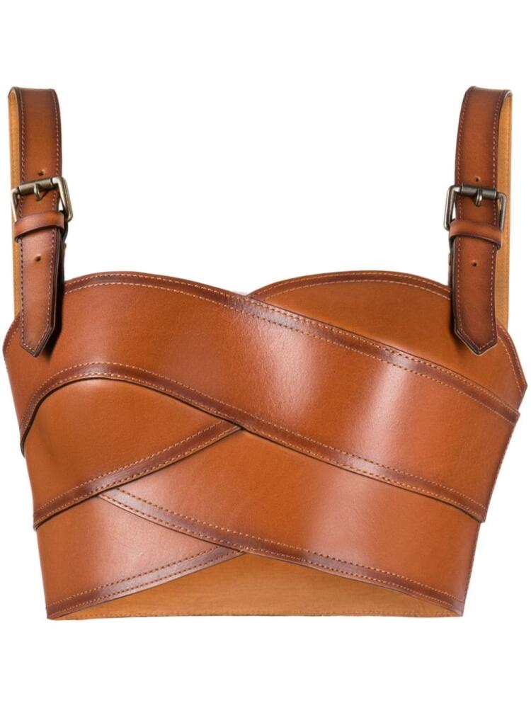 Monse interwoven strap leather crop top - Brown Cover