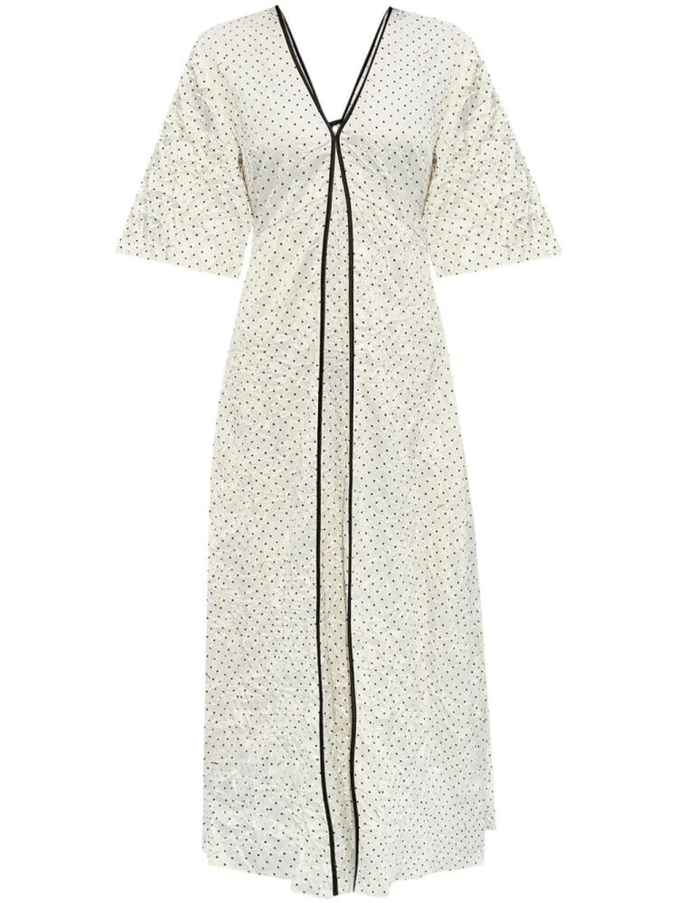 GANNI crinkle-texture polka dot midi dress - White Cover