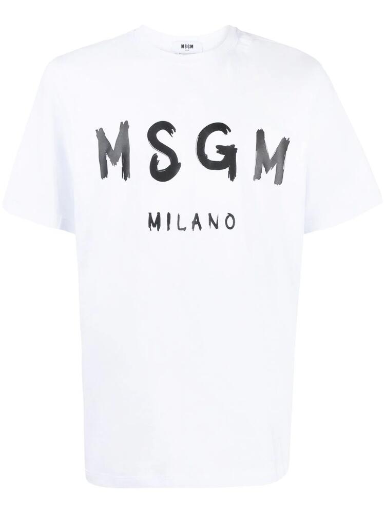 MSGM brushed logo-print cotton T-shirt - White Cover