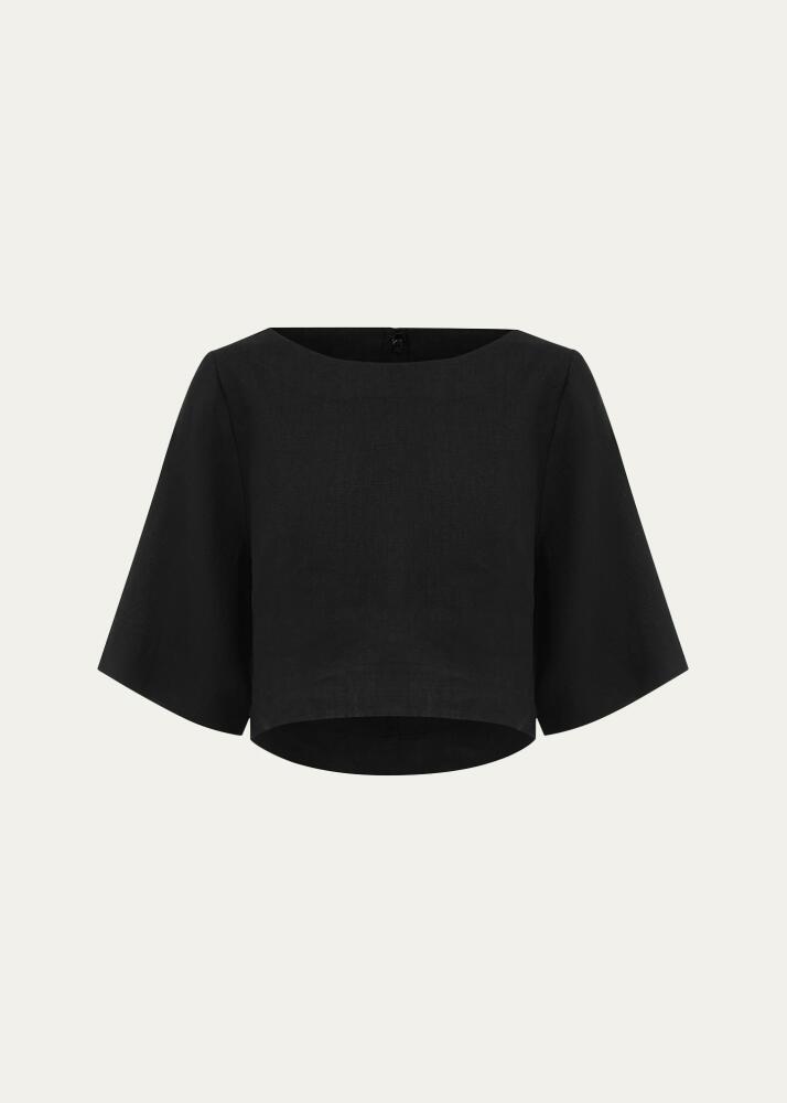 Posse Shay Boat-Neck Relaxed Linen Crop Top Cover