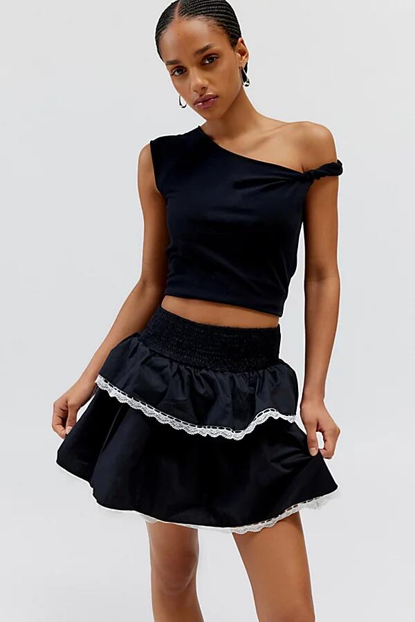 Daisy Street Poplin Tiered Mini Skirt in Black Cover