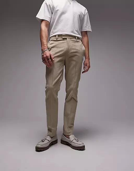 Topman skinny cord pants in stone-Brown Cover