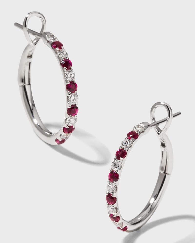 Frederic Sage 18K White Gold Medium Diamond and Ruby Hoop Earrings Cover