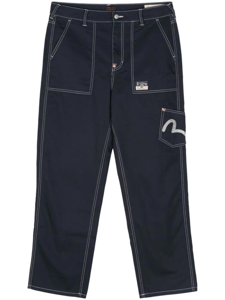 EVISU seagull-embroidery contrasting-stitch trousers - Blue Cover