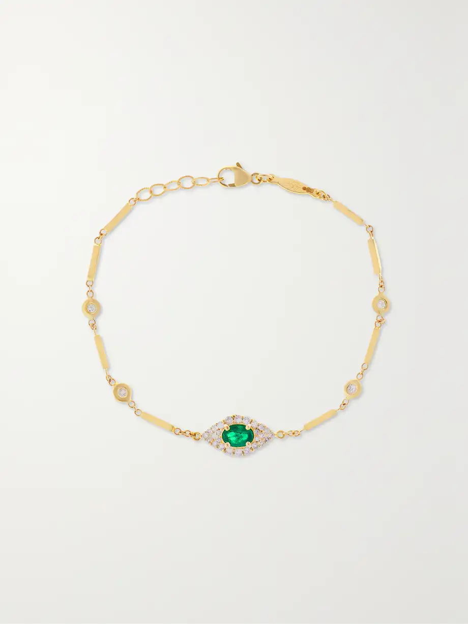 Jacquie Aiche - Eye 14-karat Gold, Emerald And Diamond Bracelet - Green Cover