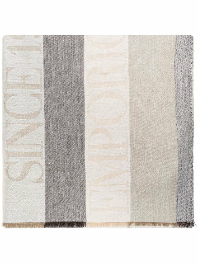 Emporio Armani logo-jacquard striped scarf - Neutrals Cover