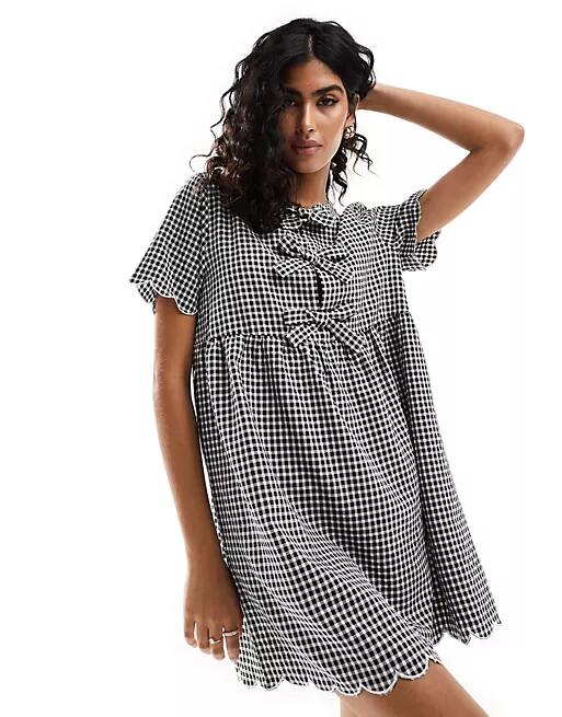 The Frolic bow detail smock dress in black and white gingham Cover