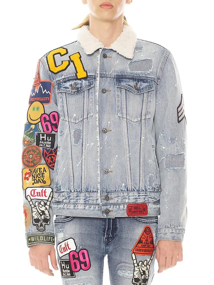 Cult Of Individuality Men's Faux Shearling Patches Denim Jacket - Blue Cover