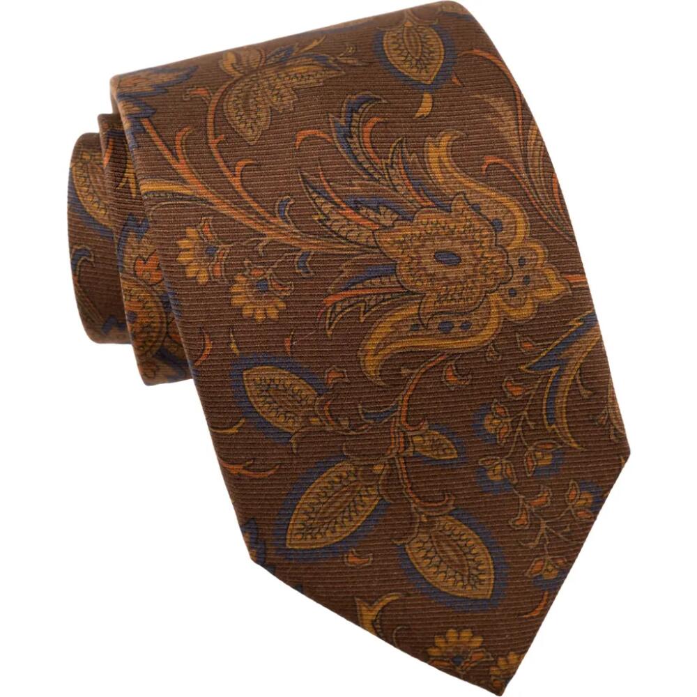 Elizabetta Borromeo - Extra Long Printed Silk Tie for Men in Pecan Brown Cover