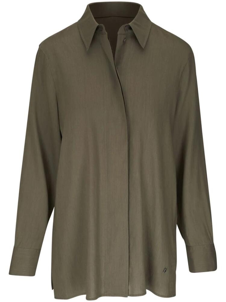 BOGNER oversized-pointed collar linen-blend shirt - Green Cover