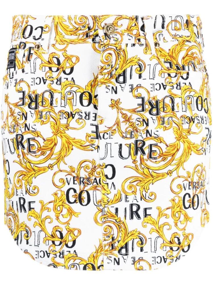 Versace Jeans Couture Logo Couture-print denim miniskirt - White Cover