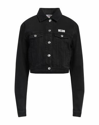 Gcds Woman Denim outerwear Black Cotton Cover