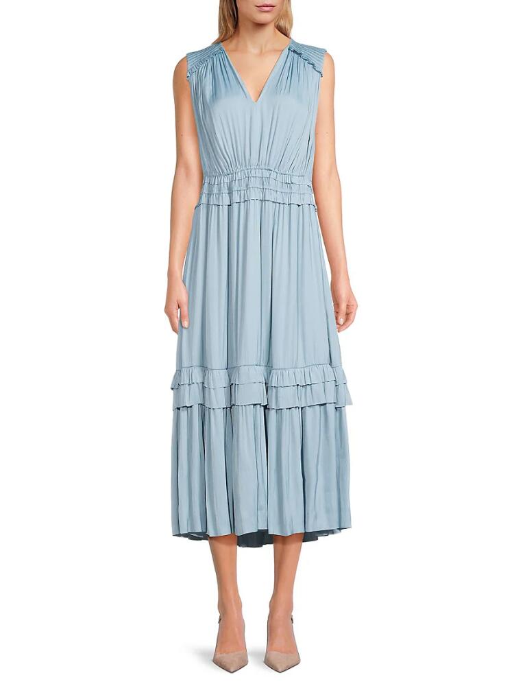 T Tahari Women's Ruffle Tiered Midi A Line Dress - Seastar Cover