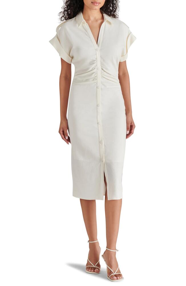 Steve Madden Cambrie Ruched Linen Blend Midi Dress in Ivory Cover