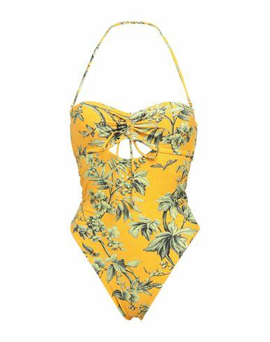 Miss Bikini Luxe Woman One-piece swimsuit Yellow Polyamide, Elastic fibres, Metal Cover