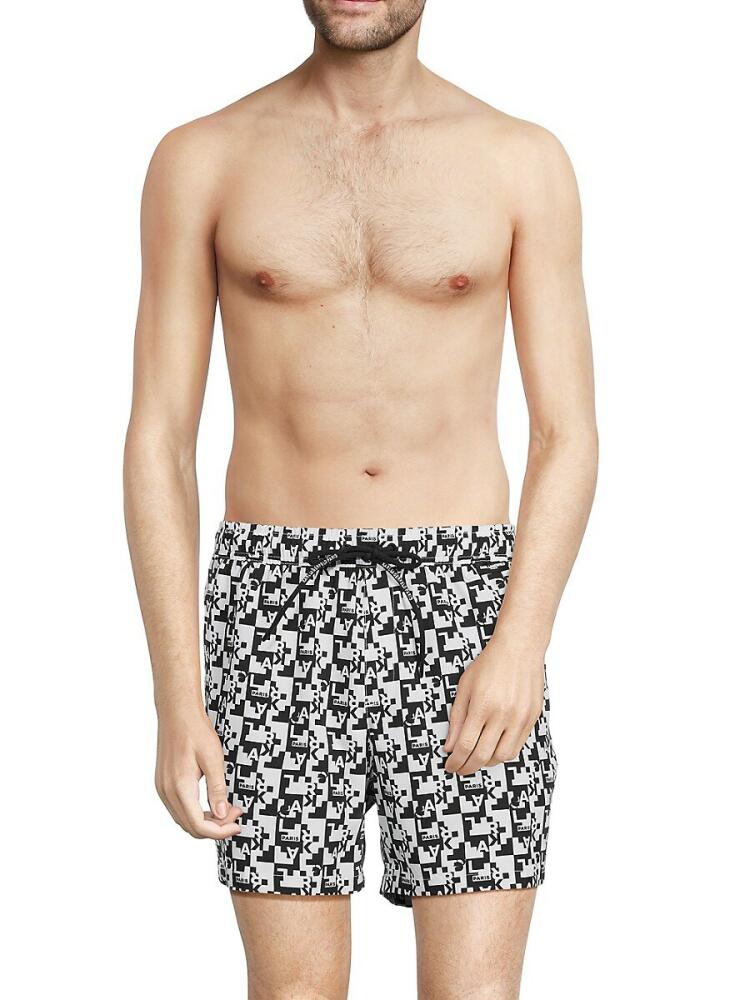 Karl Lagerfeld Paris Men's Print Shorts - Black White Cover