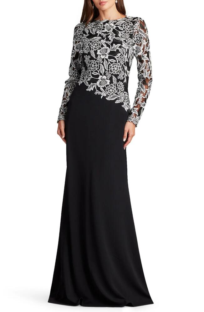 Tadashi Shoji Sequin Lace Long Sleeve Crepe Gown in Ivory/Black Cover