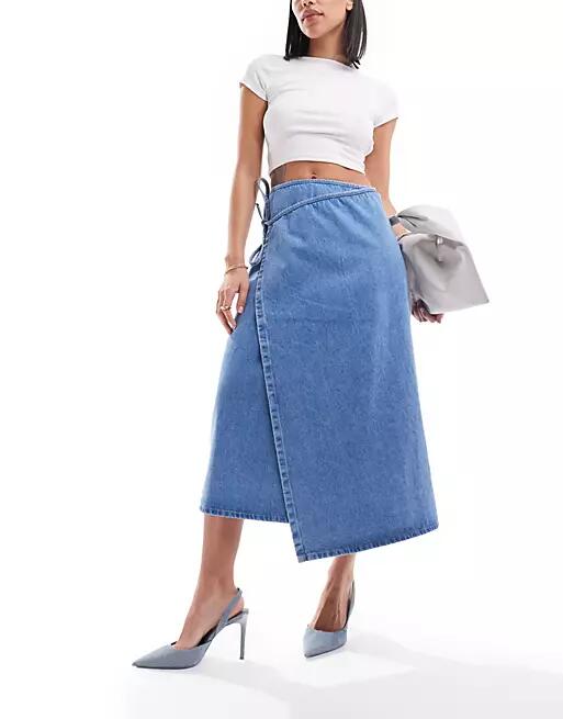 Nobody's Child Latimer wrap denim skirt in blue Cover