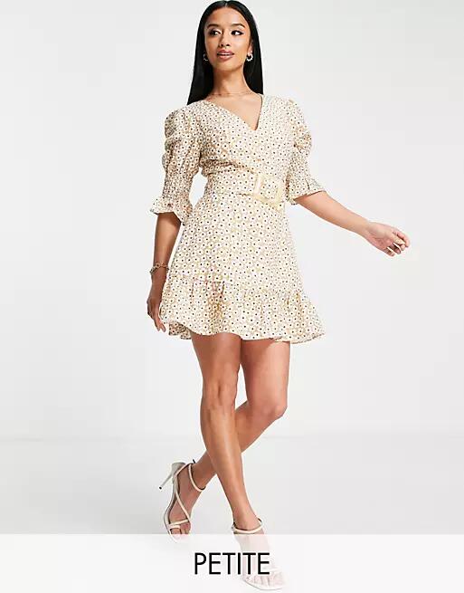 Ever New Petite belted mini dress in peachy floral-Orange Cover