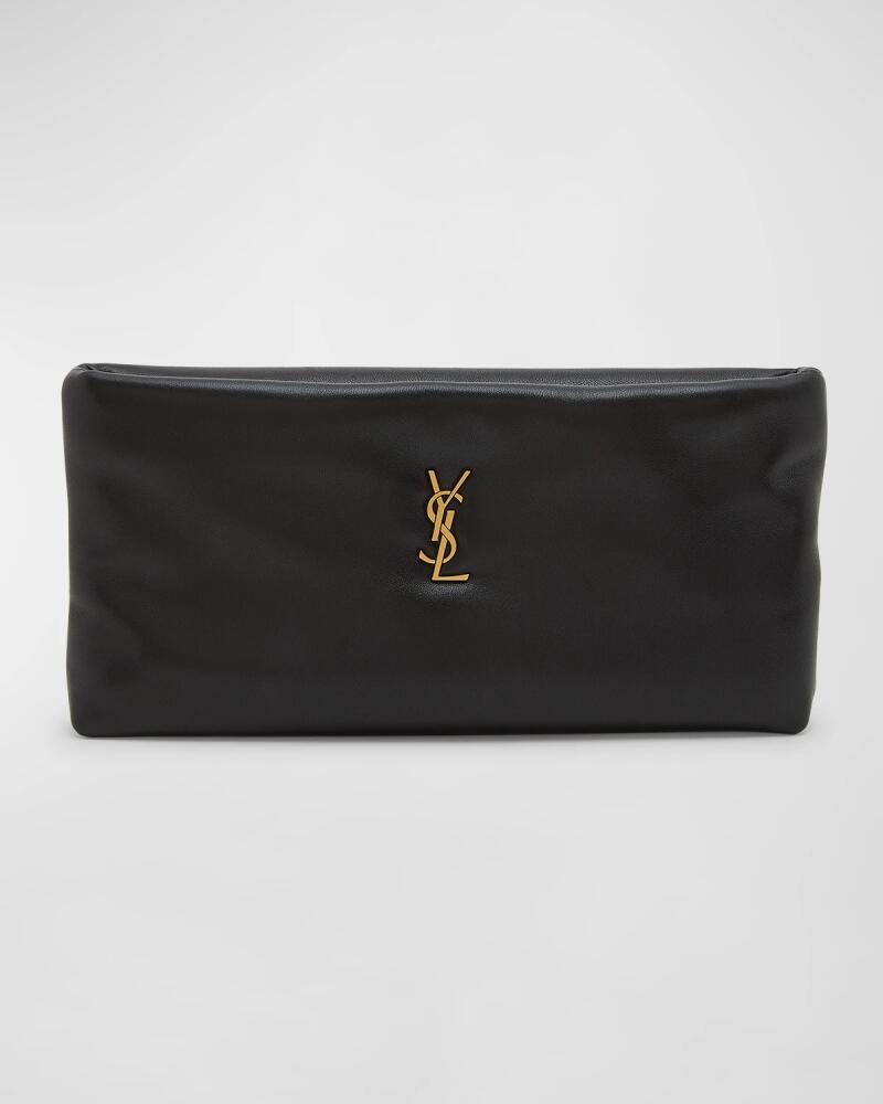 Saint Laurent Calypso Ziptop YSL Clutch Bag in Smooth Padded Leather Cover