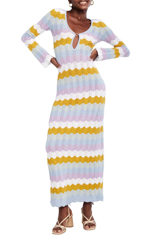 Capittana Ella Stripe Long Sleeve Knit Cover-Up Dress in Multicolor Blue Cover