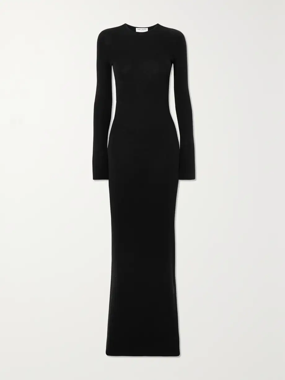 SAINT LAURENT - Open-back Wool, Cashmere And Silk-blend Maxi Dress - Black Cover