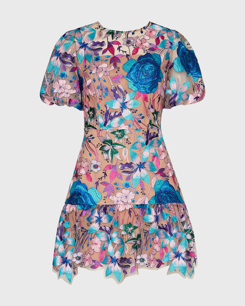 Milly Yasmin Floral-Embroidered Mesh Mini Dress Cover