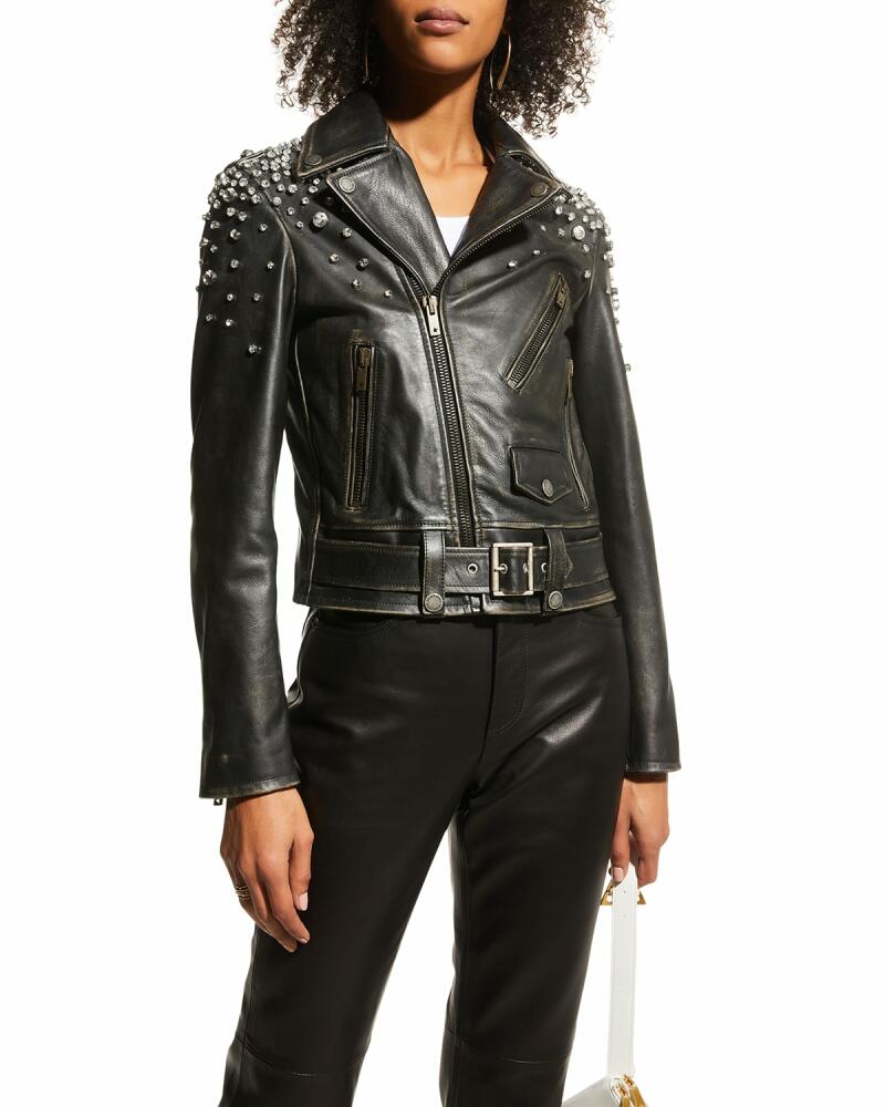 Golden Goose Golden Distressed Leather Jacket with Crystals Cover