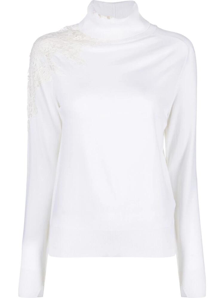 Ermanno Scervino lace-detail roll-neck jumper - White Cover