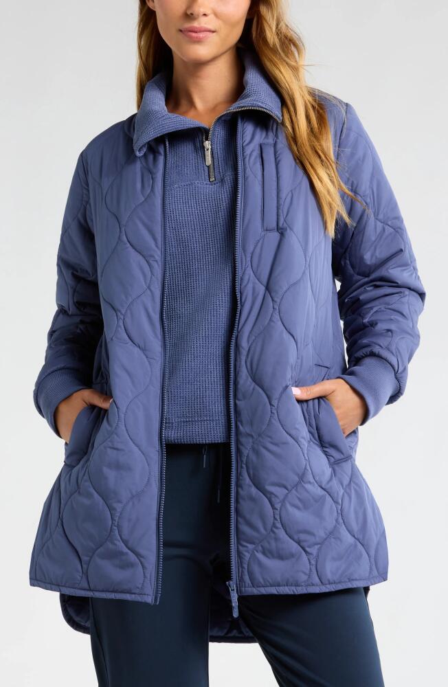 Zella Longline Onion Quilted Bomber Jacket in Blue Indigo Cover