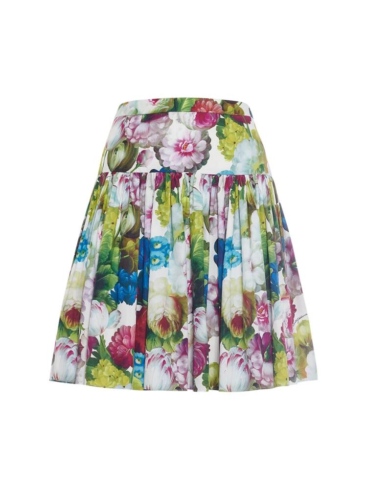 DOLCE & GABBANA Floral Pleated Cotton Poplin Mini Skirt Cover