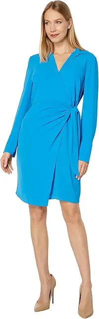 Donna Morgan Mini Wrap Dress with Collar Detail (Brilliant Blue) Women's Dress Cover