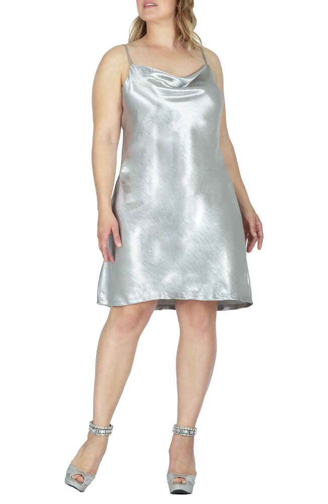 Standards & Practices Cowl Neck Metallic Crinkle Satin Slipdress in Silver Cover