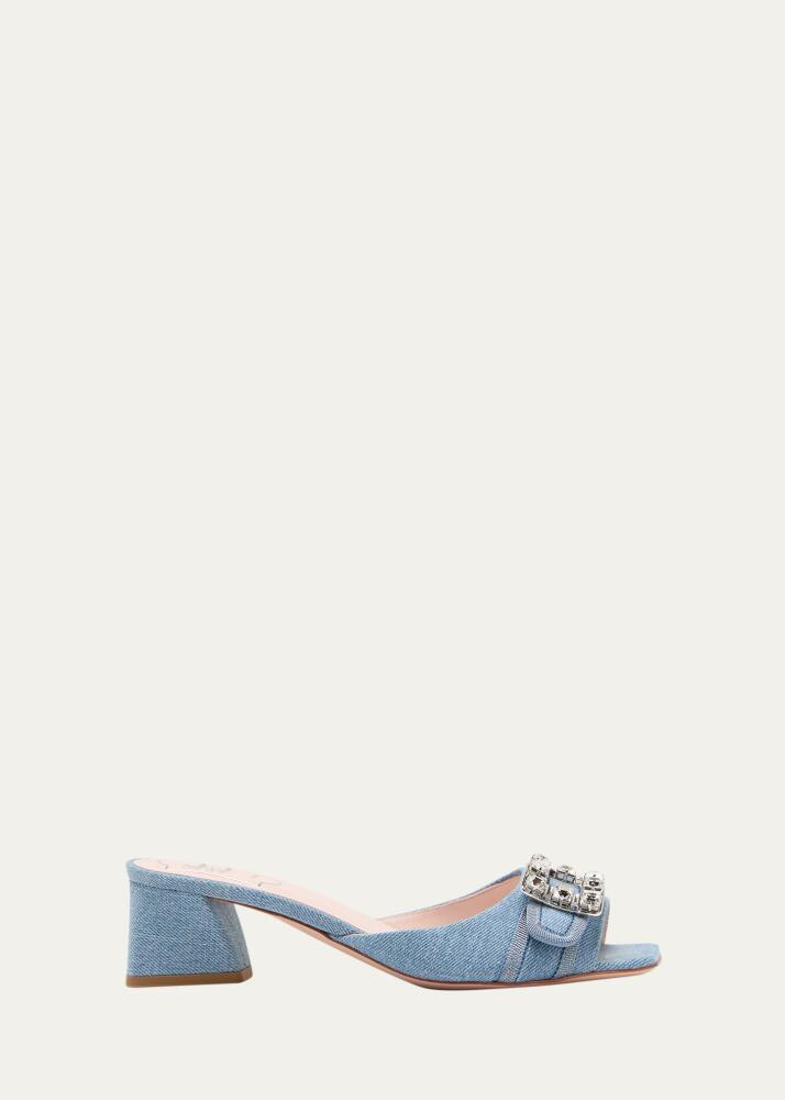 Roger Vivier Denim Crystal Buckle Mule Sandals Cover