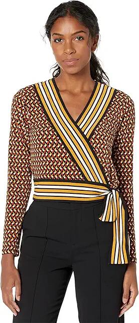 MICHAEL Michael Kors Petite Geo Border Wrap Top (Marigold) Women's Clothing Cover