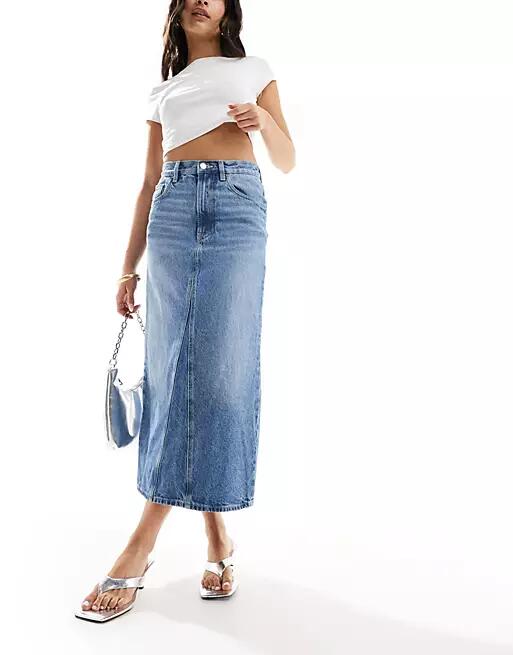 & Other Stories column denim midi skirt in midwash blue Cover