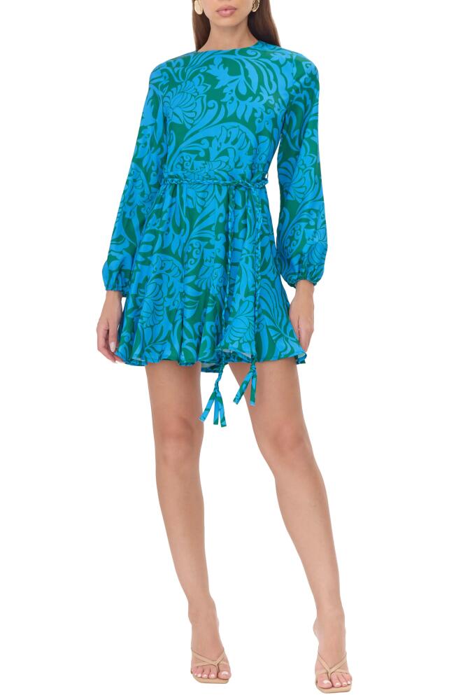 Adelyn Rae Vianka Long Sleeve Fit & Flare Minidress in Green/Blue Cover