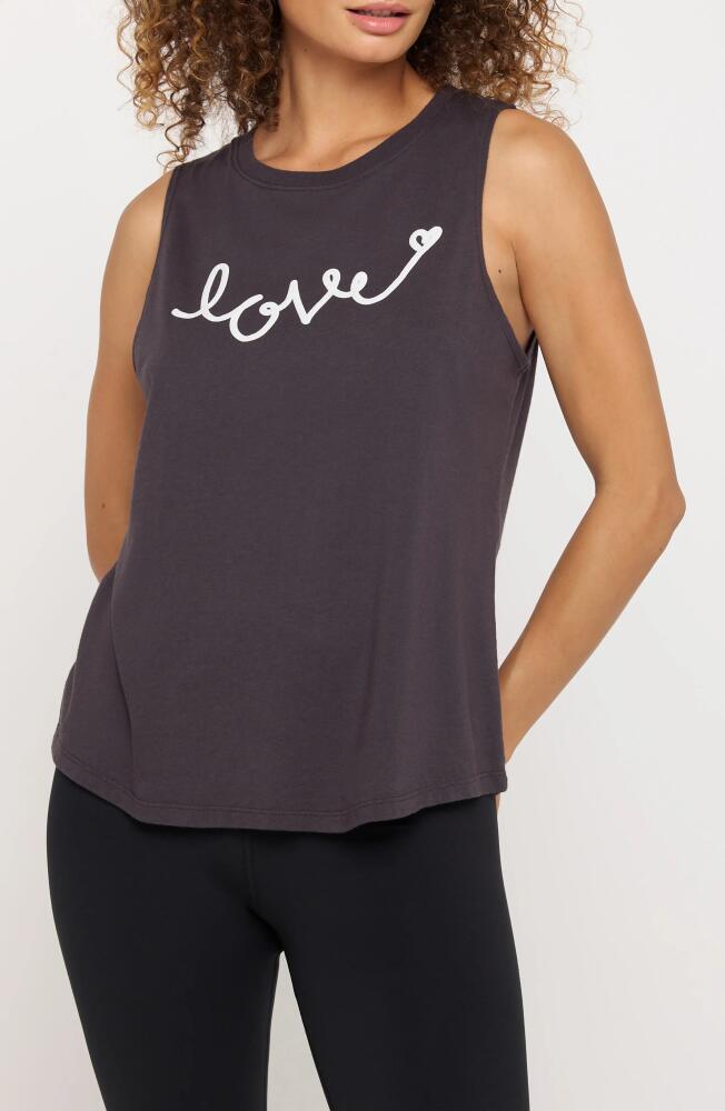 Spiritual Gangster Love Script Jade Cotton Blend Muscle Tank in Vintage Black Cover